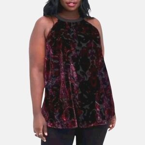 Torrid Velvet Halter -Top Black and Burgundy Paisley Print With Tunic Length 4X
